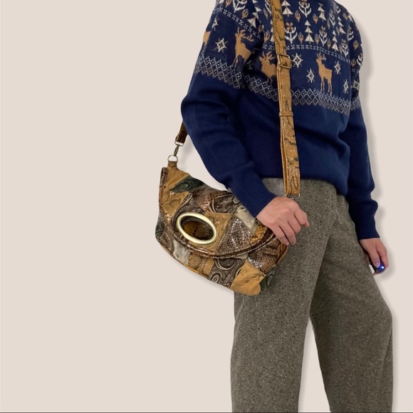 Vintage handmade python and fabric patchwork bag - Picture 2 of 6